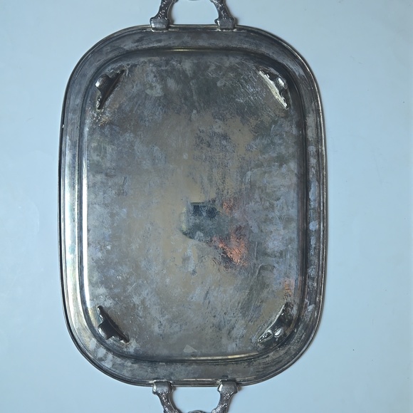 Vintage Silver Serving Dining Tray Plate with Side Handles & Legs-23" x 14" - Picture 4 of 10
